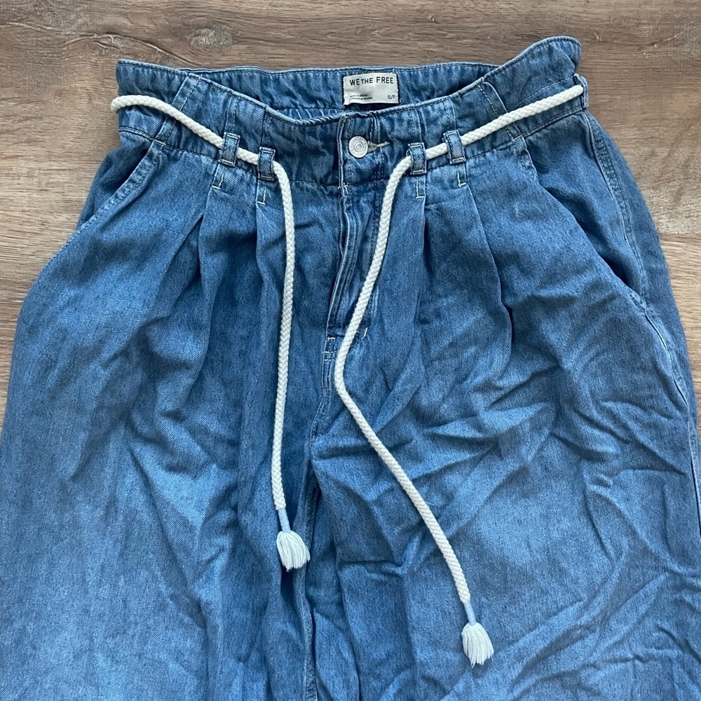 We The Free by Free People boho Denim Wide Leg Pants Rope Drawstring S - Picture 4 of 8